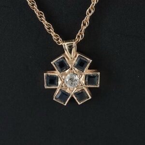 10K Gold, Diamond, & Sapphire Geometric Necklace